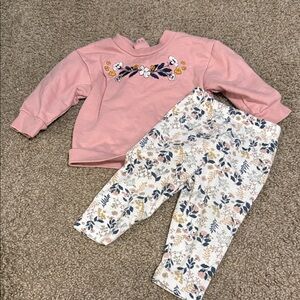 Catherine Malandrino Pink Floral Embroidered Top with Floral Printed Pants